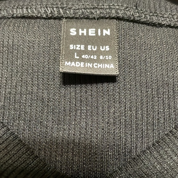 NWOT Shein Ribbed Black Bodysuit with Sheer Polka Dot Sleeves Size L - Picture 3 of 7